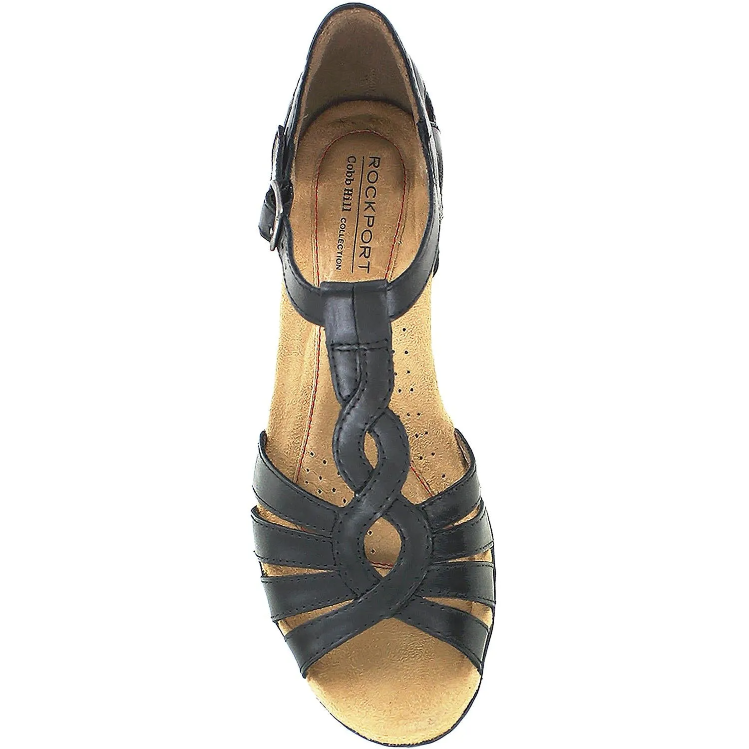 Women's Rockport Cobb Hill Abbott Curvy T-Strap Black Leather