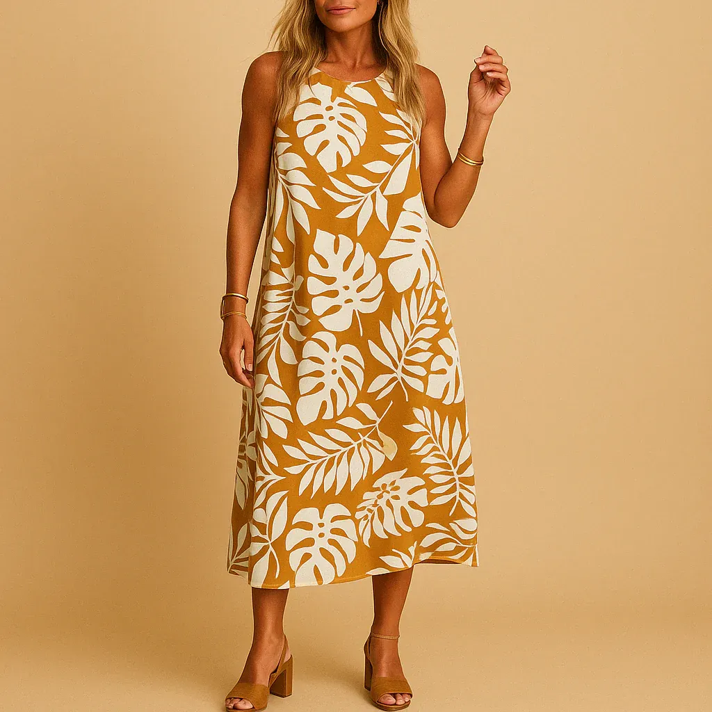 Wony - Sleeveless Dress with Leaf Pattern