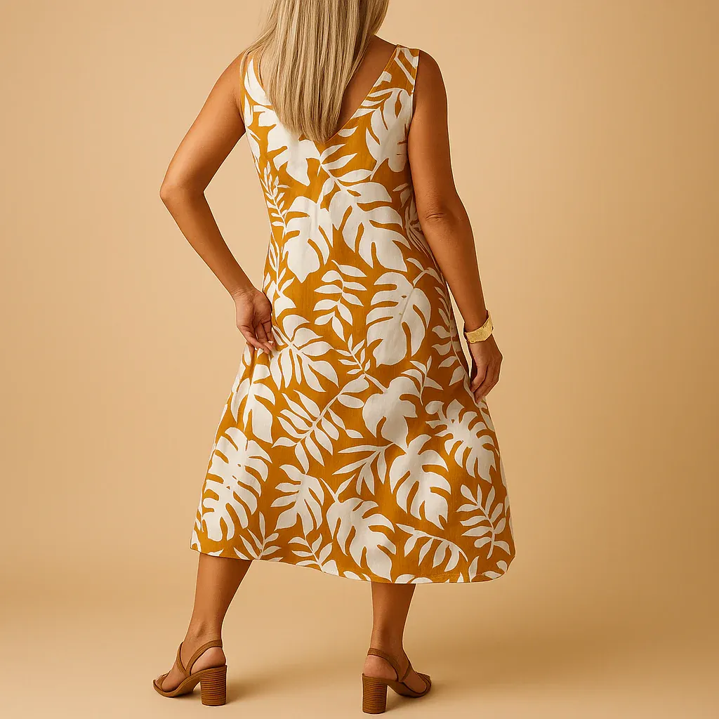 Wony - Sleeveless Dress with Leaf Pattern