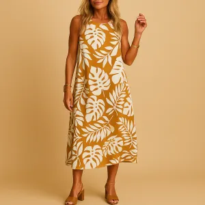 Wony - Sleeveless Dress with Leaf Pattern