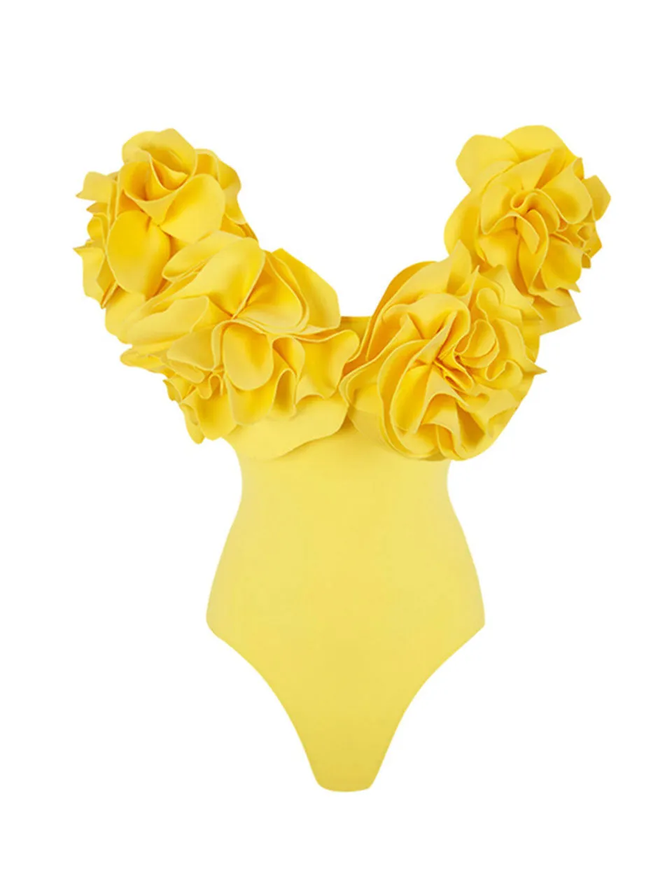 Yellow V Neck Flower One Piece With Bathing Suit Warp Skirt